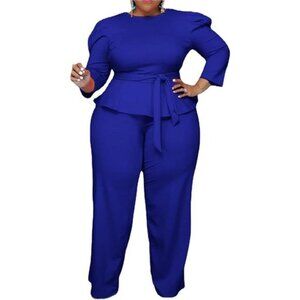 Plus Size 2 Piece Outfits for Women Blazer Top Long Sleeve Long Pants